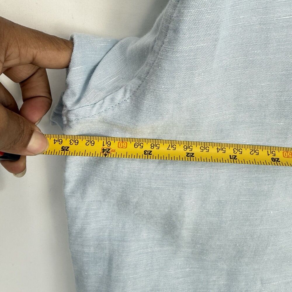 MENS BUTTON UP LINEN COTTON SHIRT BLUE XL SHORT SLEEVE CAFE LUNA LIGHT - Picture 15 of 16